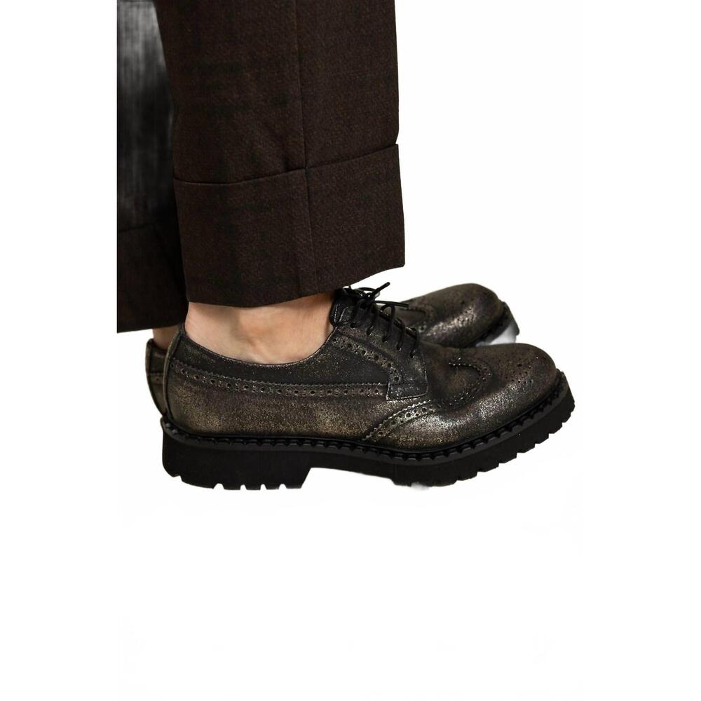 NEW LAURA BELLARIVA women's oxford lug sole shoe in black metallic